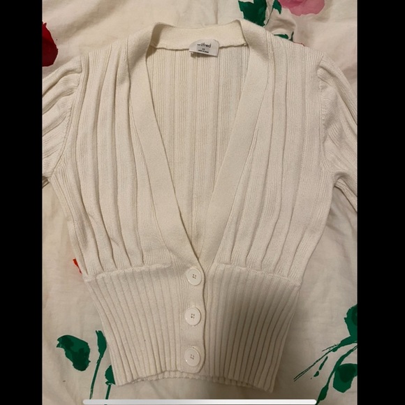 Aritzia Wilfred Plunge Front Thais Cardigan Oak White Wool Cotton XS - Picture 3 of 4